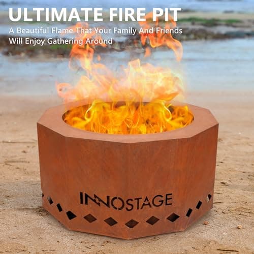 Outdoor Fire Pit - 24" Smokeless Wood Pellet Fire Pits Large for 4-6 People Campfire-Weathering Steel Material