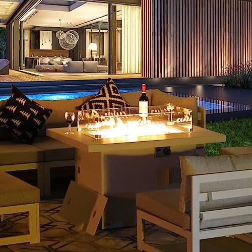 NICESOUL 43'' Outdoor Aluminum Firepit Table, 60,000 BTU Propane/Natural Gas, Rectangle CSA-Certified Fire Pit with Wind Guard & Glass Rocks, Rust-Proof Luxury Fireplace for Patio Poolside Deck, White