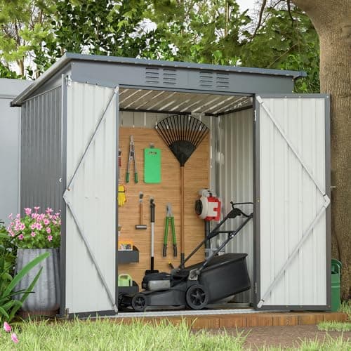 6x4 FT Outdoor Storage Shed with Lockable Double Doors, Aluminum Frame, Weatherproof with Frame Floor, Metal Tool Shed for Garden, Backyard, Patio, and Equipment Storage