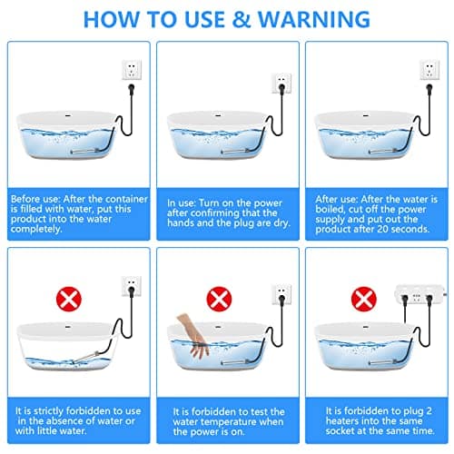 2000W Immersion Water Heater Electric, Portable Bucket Heater with 304 S S, Submersible Bathtub Pool Heater with LCD Thermometer Heats up to 5 Gallons of Water in Minutes