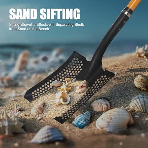 Sifting Shovel, Heavy Duty Sand Sifter Square Cleaning Scoop for Beach Chicken Coop Poop Shovel -45Inch