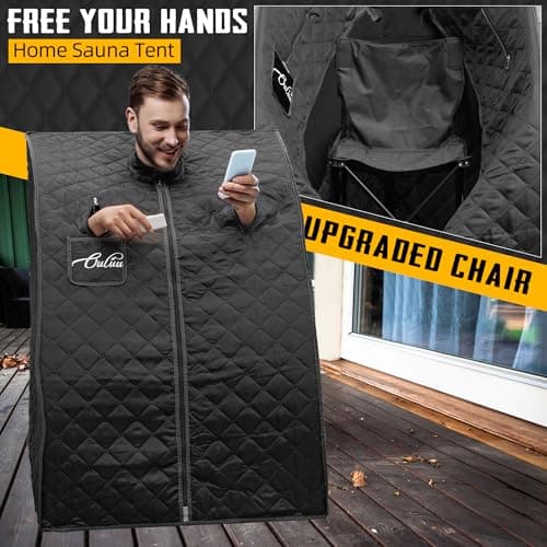 Infrared Saunas for Home, Portable Dry Sauna with Heating Foot Pad, Infrared Sauna with Sauna Chair, 2.6’ x 2.6’ x 3.5’, Black and Blue