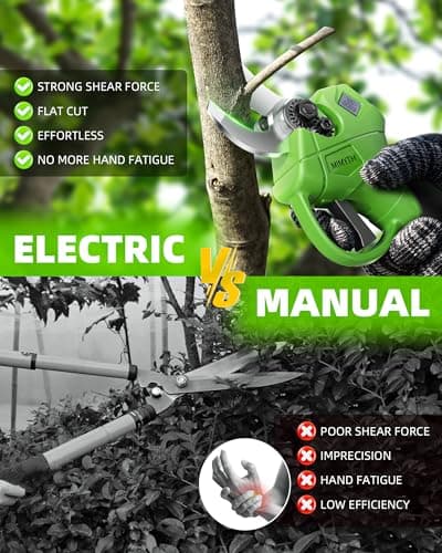 Cordless Electric Pruning Shears for Gardening, Brushless Electric Scissors & Pruners for Gardening w/ 2 21V Batteries, Display, Adjustable Mode for 1.4'', Tree Branch Cutter,Tree Trimming (LeafGreen)