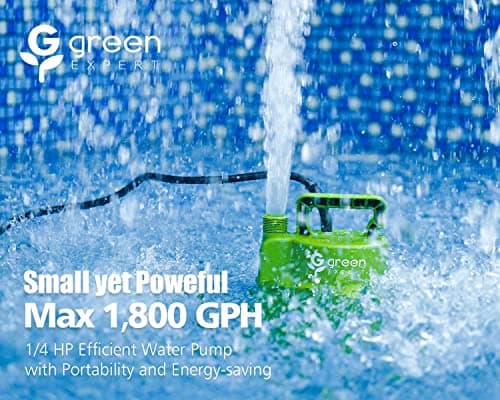 Green Expert 1/4HP Submersible Sump Pump 25-Foot Power Cord High Flow 1800GPH for Water Removal Household Drainage Utility Pump Easy to Use in Pools Hot Tub Flooded House Suit to Garden Hose