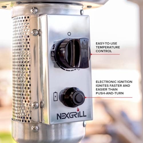 Nexgrill Sundara 92" Stainless Steel Outdoor Patio Heater, 48,000 BTUs, 2 Wheel Transport, Electronic Ignition, Easy Tank Access, Control Knob, Propane Heater for Porch, Garden, Backyard - 920-01001