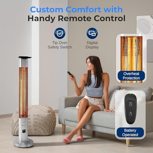 SereneLife Infrared Patio Heater, 1500W Electric Heater with Remote, Quiet Operation, IP65 Approved, Three Heat Levels, Indoor/Outdoor for Patio, Restaurant, Backyard, Garage, Decks