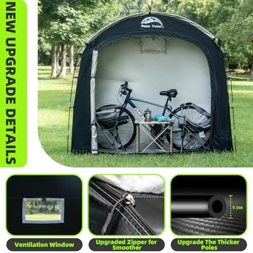 Happy Travel Bike Storage Tent Shed,Large Outdoor Waterproof Bicycle Covers Shelter with Window for 2/3 Bikes,Oversized Outside Portable Sheds for Lawn Mower,Garden Tools (Black)