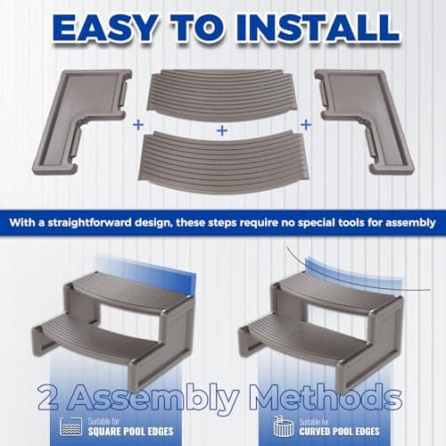 ECOTRIC Spa Step Hot Tub 2-Step Universal Outdoor Indoor Step Stool Pool Ladder Slip Resistant Striped - Carbon Gray Plastic