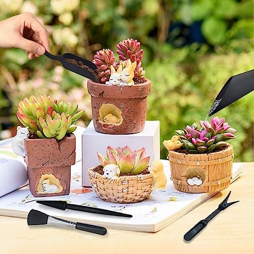 Mini Succulent Tools, 5Pc Succulent Planting Tools Kit for Indoor Planting, Succulent Gardening Tools for Digging, 2 Colors Shovel Scoop Bucket Spoon Brush Outdoor Plant Care (Black)