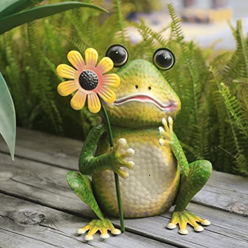chisheen Garden Frog Statue Outdoor Decor Metal Frog Yard Art Sculpture