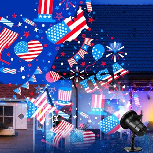 Independence Day Projector Lights Outdoor Patriotic USA LED Projector Flag on Dynamic Waterproof Outdoor Indoor July 4th Projection Patterns Spotlight for Landscape Garden Yard Patio Party