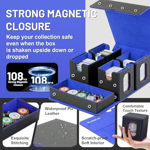 Trading Card Storage Box with Commander Display for MTG, TCG, Sports Cards, 5-in-1 Card Deck Box, Holds 450+ Double-Sleeved Cards, 4 Individual Deck Cases with Covers, Dice Tray & Magnetic Holders