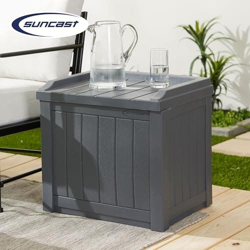 Suncast Small Deck Box Storage w/Bench Seat for Indoor & Outdoor Use, 22 Gal., Cyberspace