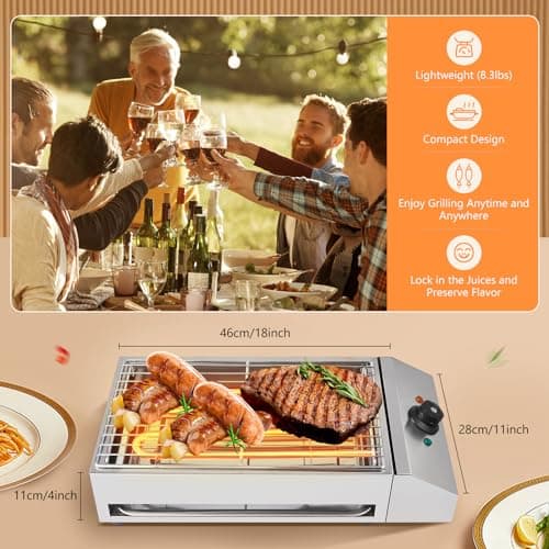 Smokeless Indoor Grill, 1800W Electric Grill with Adjustable Temperature 122°F-302°F and Removable Stainless Steel Griddle, Perfect for Restaurant, Camping, or Party Use