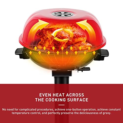 Electric BBQ Grill Techwood 15-Serving Indoor/Outdoor Electric Grill for Indoor & Outdoor Use, Double Layer Design, Portable Removable Stand Grill, 1600W (Stand Red BBQ Grills)