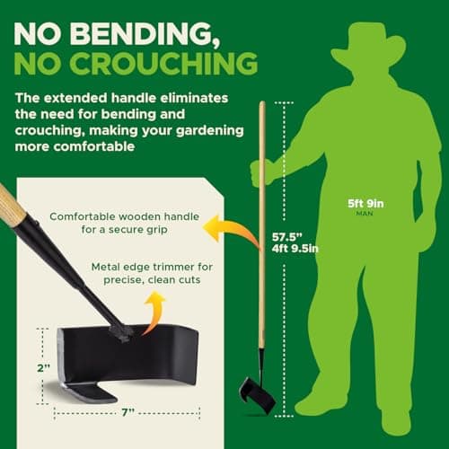 Edging Shovel for Landscaping - Garden Edging Tool for Landscaping, Hand Edger Lawn Tool for Precise Clean Borders, Long Handle Manual Edger for Lawn, Sidewalk, Flower Beds & Pathways - KWIK EDGE Tool