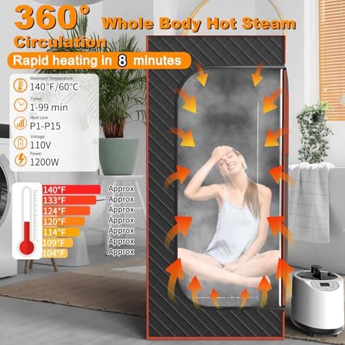 Portable Sauna for Home, Sauna Box Sauna Tent with 3L Steamer, Remote Control, Folding Chair and Foot Pad, Full Size Personal Steam Sauna for Home Spa, 15 Levels, Orange