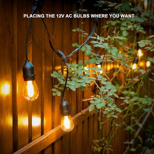 GOODSMANN LED Low Voltage String Lights 12V AC 50FT 10PCS 2W Bulbs 135 Lumens Hanging Landscape Lighting 2800K String Weatherproof Decorative Lights for Patio Lights
