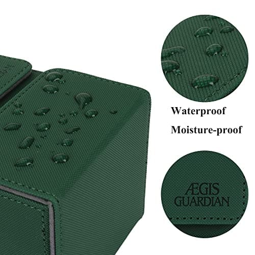 AEGIS GUARDIAN Card Deck Box with Dice Tray for MTG Cards, Commander Deck Box fit 150+ Sleeved Cards, PU Leather Card Storage Box Strong Magnet Deck Game Case for TCG CCG, Green