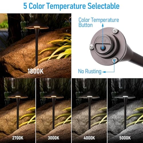 LEONLITE 5CCT Low Voltage Pathway Lights, LED Landscape Path Lights, 1800/2700/3000/4000/5000K, Saucer Head, 12-24V AC/DC, IP65 Outdoor Walkway Light, Oil Rubbed Bronze Aluminum, Pack of 6