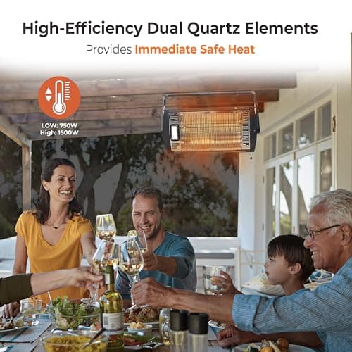 Comfort Zone Ceiling Mounted Space Heater, 90 Degree Adjustable Tilt, Dual Quartz, Radiant, Electric, Safety Grille, Overheat Protection, Hardware Included, Ideal for Workshop, Garage, 1,500W, CZQTV5M