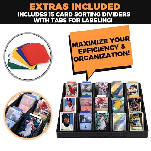 2 Pack Card Sorting Tray - Stackable Trading Cards Organizer, 15-Compartment Playing Organizing Tool - Sorter for Raw, Sleeved and Toploaders, Includes Label Dividers