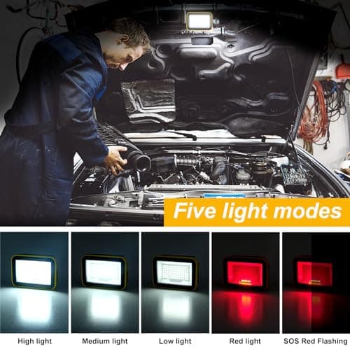 T-SUN Battery Work Light Rechargeable Portable Flood Light Cordless LED Work Light with Tripod Hole IP65 Waterproof Trouble Light USB Powered for Camping Car Repaire Job Site
