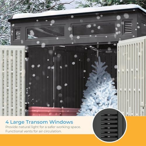 Suncast 6' x 5' Modernist Storage Shed for Yard Storage, All-Weather Outdoor Storage Shed with 2 Lockable Doors and Windows, Peppercorn, Made in The USA