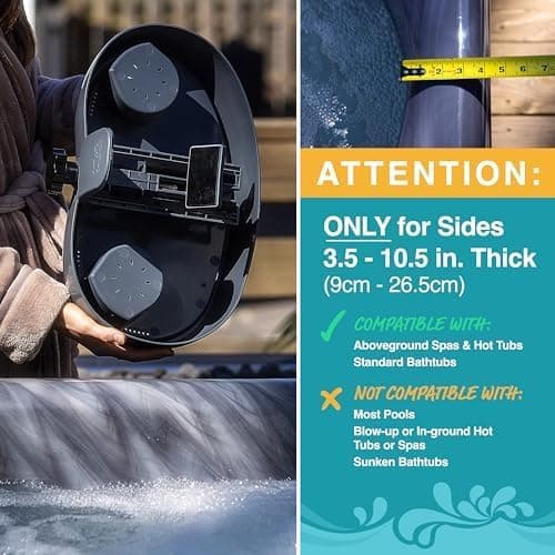 Adjustable Hot Tub Table Tray – Heavy-Duty, Nonslip Drink Caddy with Cup Holders - Clamps to Side of Aboveground Bathtub, Spa – Outdoor Patio Accessories and Supplies, 17x10x4 in.