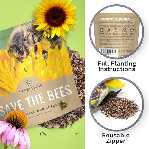 Bee Friendly Wildflower Seed Mix - Bulk 1 Ounce Packet - Over 7,500 Open Pollinated Seeds - Save The Bees!