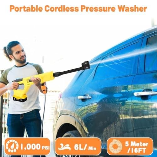 Cordless Pressure Washer for DeWalt 20V Max Battery, Portable Cordless Power Washer 1000PSI, Handheld Car Pressure Washer with 6-in-1 Nozzle for Patio Car Floor Fence Deck Indoor(Tool Only)