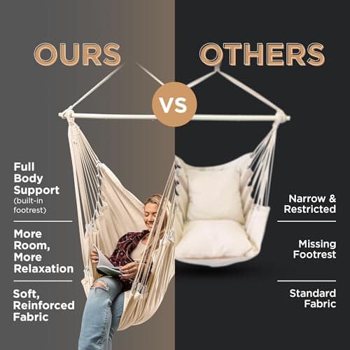 Indoor Hammock Chair Swing - Hanging Hammock Swing Chair - Indoor/Outdoor - Hanging Chairs for Bedroom, Patio, Porch, Swinging Chair Hammock for Adults - Built-In Footrest - Spacious Full Body Support