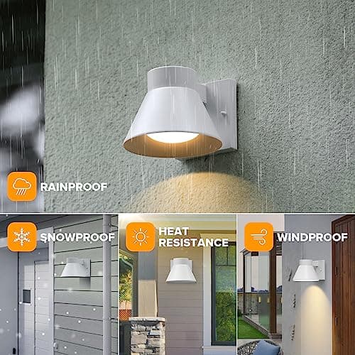 UME 2 Pack LED Outdoor White Front Porch Lights, Waterproof Wall Lantern Light Fixture, Anti-Rust Farmhouse Barn Wall Sconce for Patio, Doorway, Garage