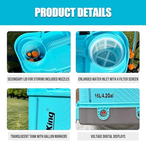 Battery Powered Backpack Sprayer 4 Gallon, 0-100 PSI Adjustable Pressure Sprayer Compatible with Makita 18V Battery, Electric Sprayer with Wand, 5 Nozzles, 2.6Ah Battery&Charger Included