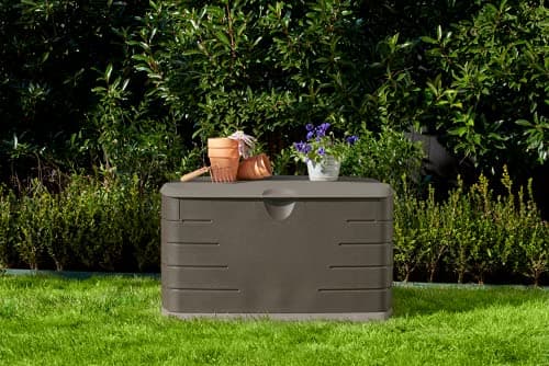 Rubbermaid Medium Resin Outdoor Storage Deck Box (73 Gal), Weather Resistant, Brown, Deck Organization for Home/Backyard/Pool Chemicals/Toys/Garden Tools/Porch/Patio Cushions