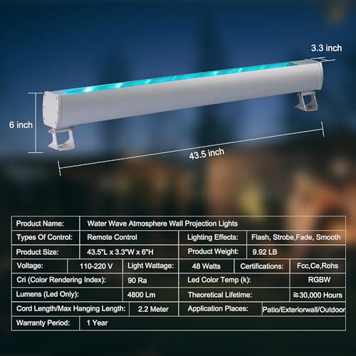 Ocean Wave Projector, 40in Water Effect Light, Ambient Lighting Outdoor Wall Lights, Creative Color Bubble Wall Wave Light Outdoor Waterproof, Led Lights Decorations for Home Outside