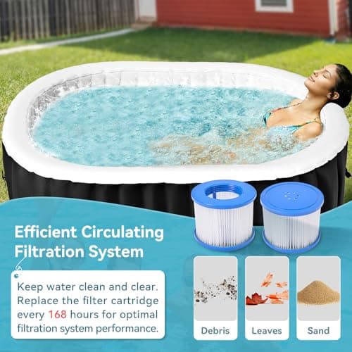 2 Person Inflatable Hot Tub, Oval Portable Hot Tub, Leak-Proof Blow up Hot Tub with 100 Air Jets, PVC Outdoor Spa with Insulated Cover & Heater Pump, 75” L X 47”W X 25”H