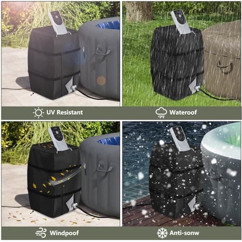 Bitubi Hot Tub Spa Heater Pump Winter Cover, Waterproof Heavy Duty Hot Tub Insulated Pump Cover with Plush Lining for Most Inflatable Hot Tub Spa Heater Pump on Market (Black,Cover only)