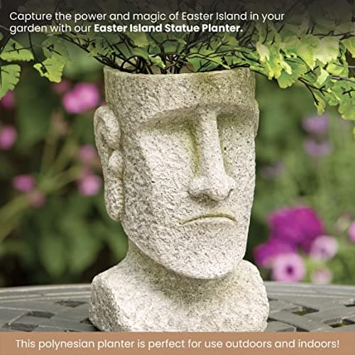 Bits and Pieces - Easter Island Head Statue Planter - Large Garden Decorations - Polyresin Sculpture - Indoor/Outdoor Moai Statue Planter - Moai Head Urn for Plants - 8.75" Tall