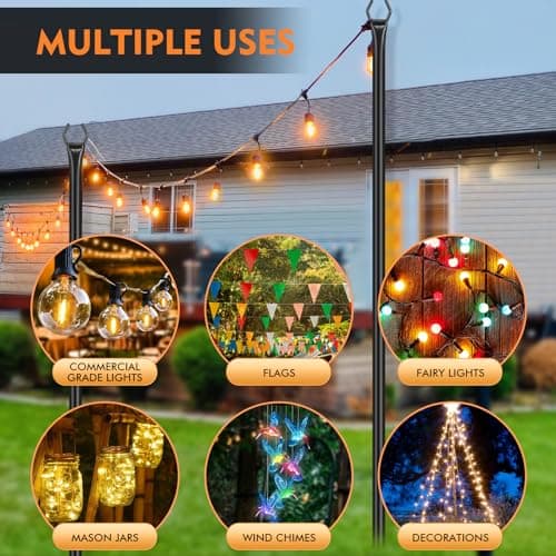 FEED GARDEN 4 Pack String Light Poles for Outside, 9.8FT Metal Poles for Outdoor String Lights, Stand Poles for Deck, Garden, Patio, Wedding, Backyard, Christmas Party