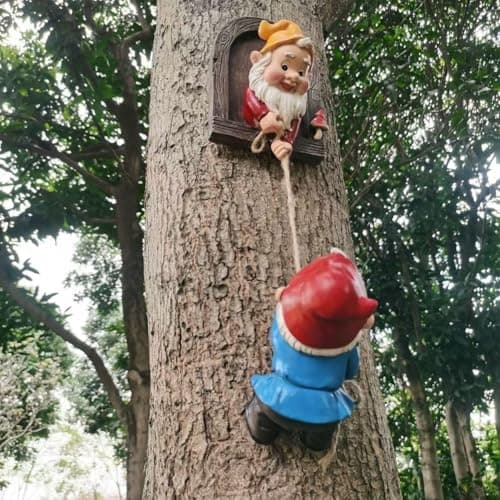 Climbing Gnomes Tree Faces Decor Outdoor for Yard - Cute Gnome Garden Statue Art Resin Dwarf Sculpture for Yard Outdoor Decoration Ornaments
