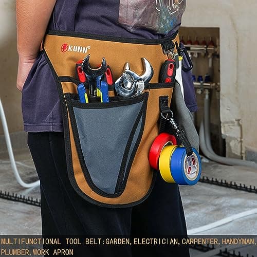 KUNN Garden Tool Waist Belt - 4 Deep Pockets Tool Apron for Women Men,Utility Pouch for Gardening,Electrican,Florists,Plumbing