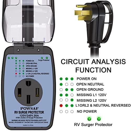 rv Surge Protector 50 amp with Waterproof Cover, rv Voltage Protector/Monitor with Surge Protection(4100 Joules), Designed with Easy to Use Handle, Black