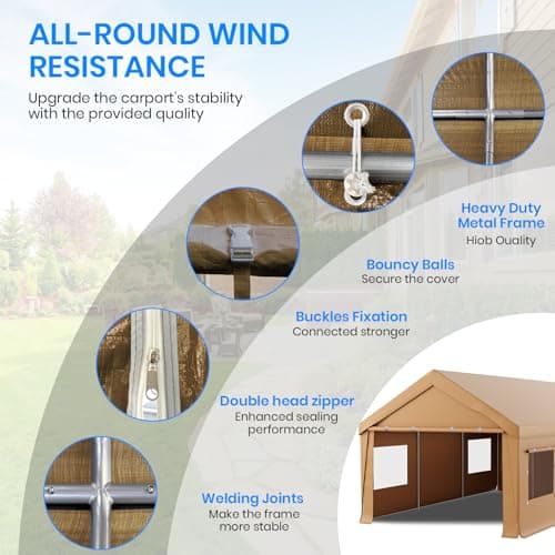 Carport 10x20 Heavy Duty Portable Garage,Carport Canopy with Roll-Up Windows & Doors,Portable Garage and Shelter with Removable Sidewalls,Car Tent Garage with All-Season Tarp for Truck Bike Lawnmower