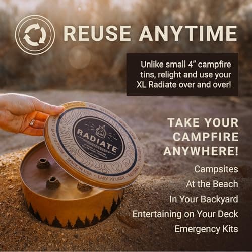 Radiate 2 Pack XL 8" Portable Campfire As Seen On Shark Tank - Up to 5 Hours of Burn Time, Reusable Travel Fire Pit for Camping, Patios and Beach Days - Great Alternative to a Real Fire - Made in USA