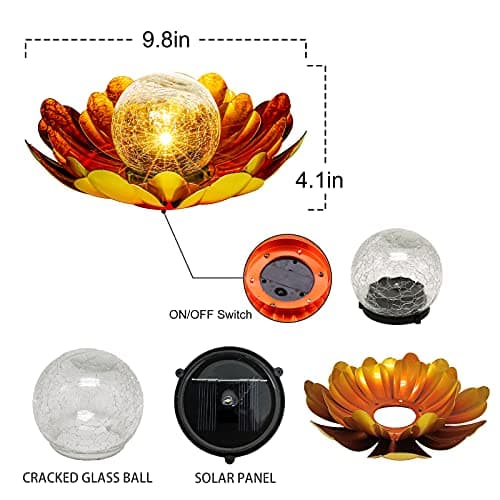 Solar Flower Light Outdoor Christmas Decorative,Garden Solar Powered Lights,Yard Solar Glass Ball Light with Metal Petal for Tabletop Decor Birthday Gift for Her,Christmas Gifts for Women