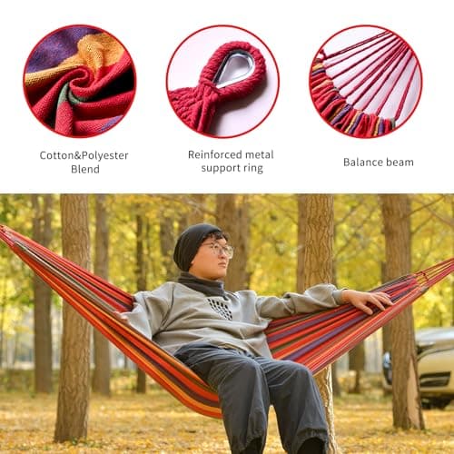 Rainbow Hammock Cotton Hammocks Comfortable Fabric Hammock with Tree Straps for Travel Patio Garden, Hanging Sturdy Hammocks Up to 660lbs Indoor/Outdoor Portable Hamacas with Travel Bag（Rainbow）