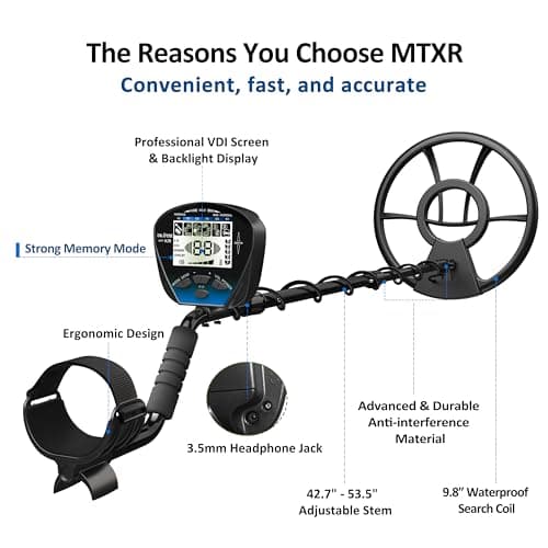 DR.ÖTEK Metal Detector for Adults Professional, Pinpoint Metal Detector Waterproof Gold and Silver, Higher Accuracy, Bigger LCD Display, Strong Memory Mode, 10" IP68 Coil, New Advanced DSP Chip, Blue