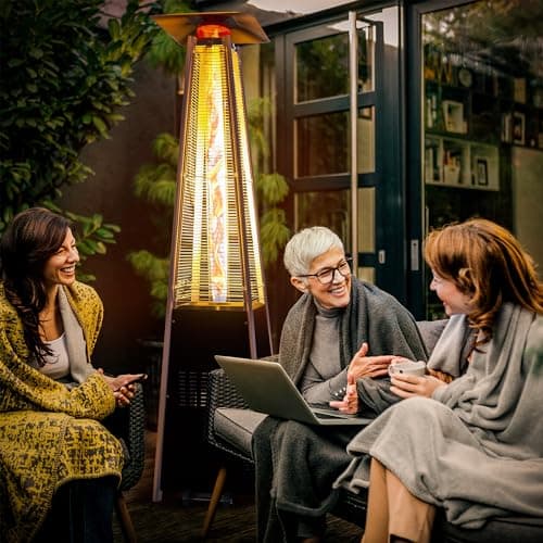 Pamapic Patio Heater with Cover, 48,000 BTU Pyramid Flame Outdoor Heater Quartz Glass Tube Propane