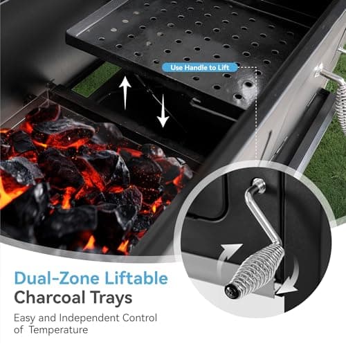 GREEN PARTY Barrel Charcoal Grill with Side Tables, 794 Square Inches Cooking Space, Large Charcoal BBQ Grill with 2 Height-Adjustable Charcoal Pans for Outdoor Backyard Patio Picnic Parties Camping